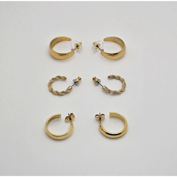 Hoop Earrings Goldtone Classic Minimalist Capsule Dainty Pierced Lot of 3 Pairs - Picture 10 of 11